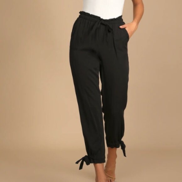 Lulus Draw String Casual Black Pants - Picture 1 of 7
